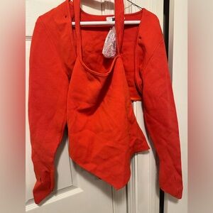 Yagi wrld ZURI HALTER & SLEEVE TOP, Women's Red Asymmetric Crop Top Set